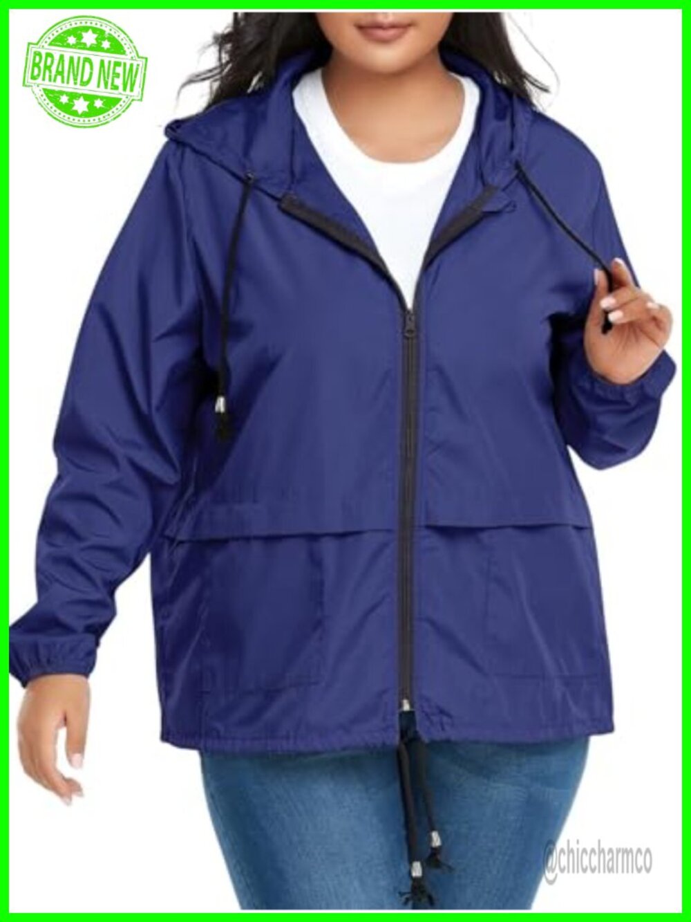 Century Star Women's Waterproof Packable Rain Jacket Hooded Windbreaker
